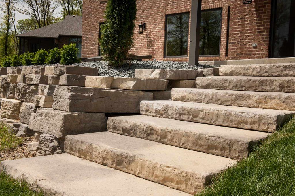 Steps Dim Rosetta Dimensional steps mimic rock-faced limestone steps