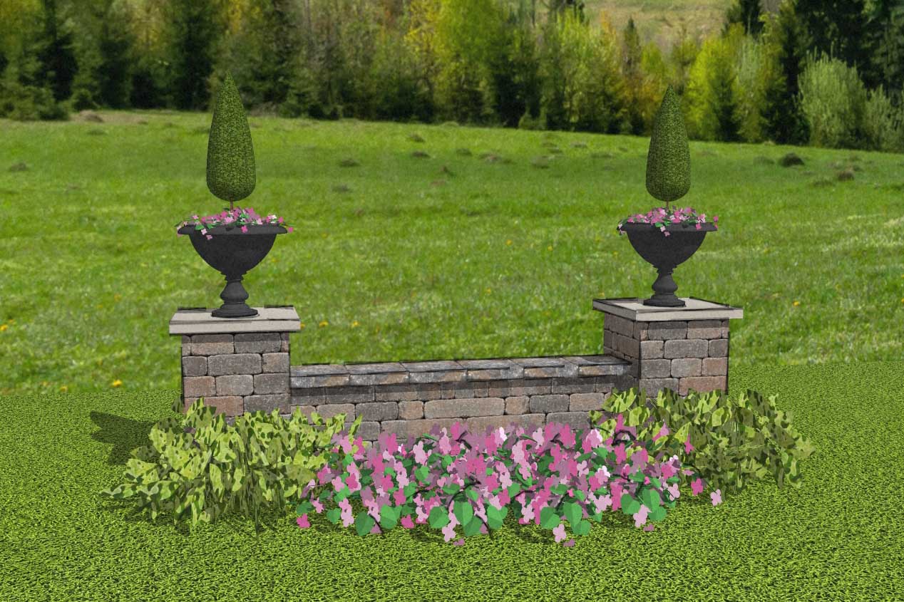 seatwall design w/ garden urns